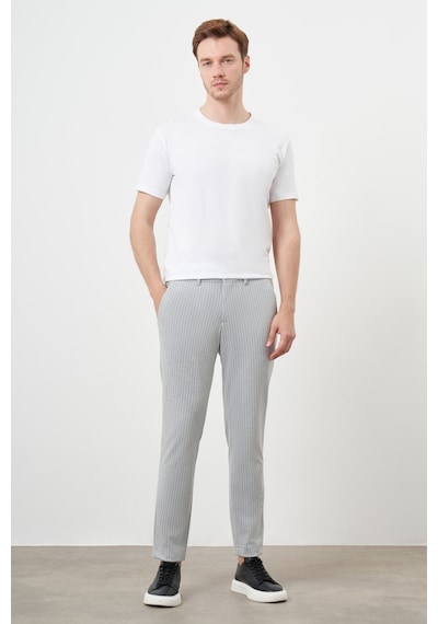 Morven Erkek Gri Poliviskon Trend Çizgili Slim Fit Örme Spor Pantolon Gri