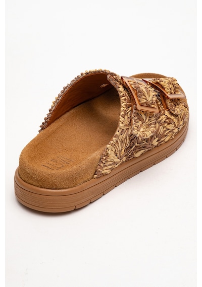 Luvishoes Luvi Shoes Mılana Taba Desenli Hakiki Deri Tokalı Çift Bantlı Kadın Terlik Taba