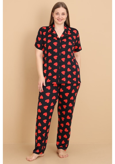Wordex Mirano 2854 Kalpli Milan Kumaş Kısa Kollu Düğmeli Büyük Beden Kadın Pijama Takımı Siyah Wordex Mirano 2854 Kalpli Milan Kumaş Kısa Kollu Düğmeli Büyük Beden Kadın Pijama Takımı Siyah
