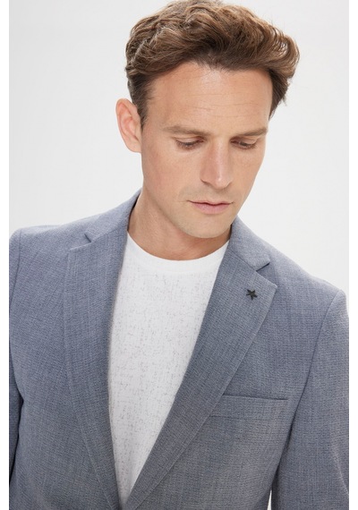 Ac&co Erkek Grı Slim Fit Mono Yaka Beli Bağlamalı Gofre Desenli Takım Elbise Gri