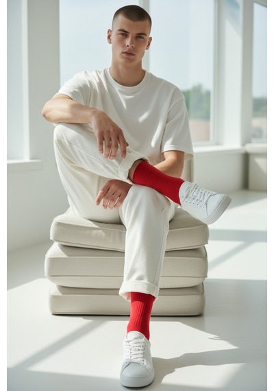 Socks Stores 6 Çift Unisex Renkli Pamuklu Soket Çorap - Renkli Tenis Boy Çorap Kırmızı