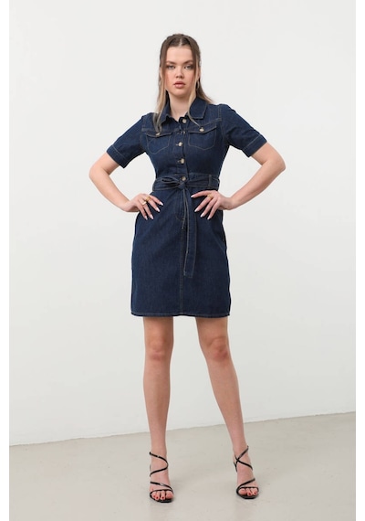 Banny Jeans Kemer Detaylı Jean Elbise 001