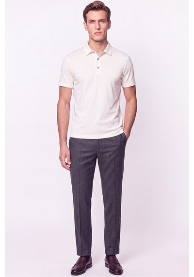 Efor Slim Fit Modal Kumaş Ekru Çıtçıtlı Polo Yaka Tişört Ts 923