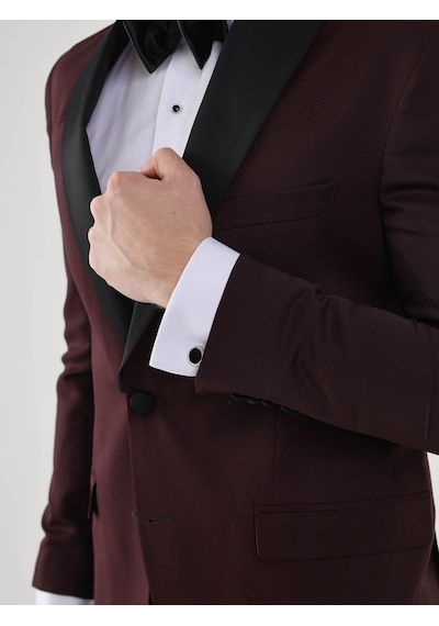 Dufy Bordo Erkek Slim Fit Sivri Yaka Smokin Takım - 92433 Bordo