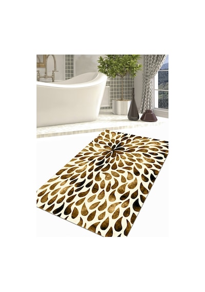 Leopar - Kahve, 70X120Cm Kaymaz, Dökülmez,Deri Taban Banyo Halısı Çok Renkli
