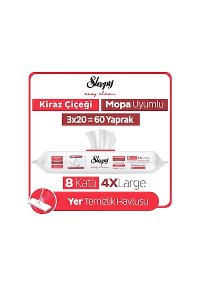 Sleepy Easy Clean Kiraz Çiçeği Mopa Uyumlu Yer Temizlik Havlusu&mendili 3x20 60 Yaprak Diğer