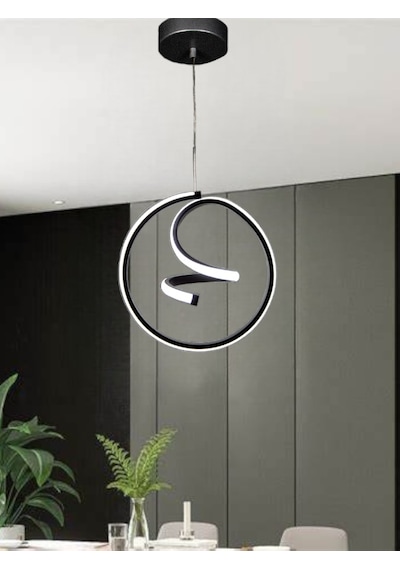 Renkoled Aydınlatma Modern Sarkıt Led Avize Siyah Kasa Beyaz Işık Siyah
