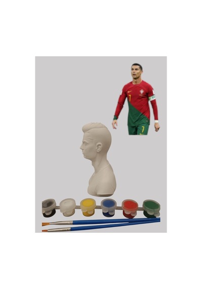 3d Ronaldo Futbolcu Figür Boyama Seti - Kendin Boya Hobi Ve Etkinlik Seti - Akrilik Boya + 2 Fırça