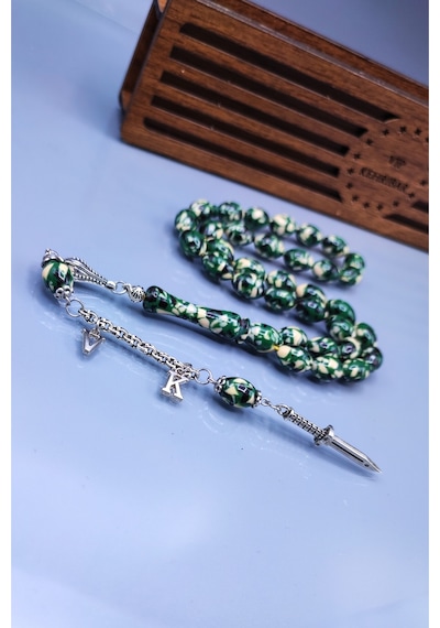 İsme Özel 8 x 12 MM Beyzi Kesim Komando Tesbihi - Kişiselleştirilebilir Toz Kehribar Tespih
