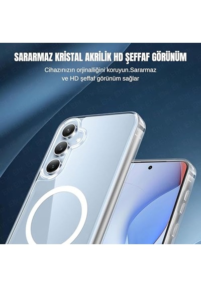 Samsung Galaxy S25 Fe Uyumlu Kamera Korumalı Magsafe Wireless Şarj Özellikli Sert Sararmaz Kristal Şeffaf Kılıf Diğer