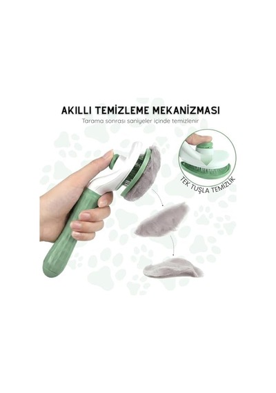 Kendini Temizleyen Kedi Köpek Tarağı - Basma Tuşu Mekanizmalı Otomatik Temizlenen Tüy Toplama Fırçası - Cilt Dostu Çelik İğne - Kaymaz Ergonomik Sap - Uzun Kısa Tüyler İçin - Yeşil