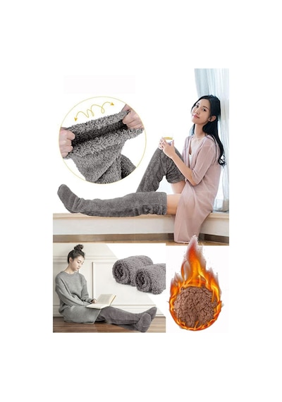 Sh Mağazacılık Gri Sock Peluş Uyku Çorabı Welsoft Diz Üstü Oda Çorabı Ayak Isıtıcı Uzun Gonç Çorap gri
