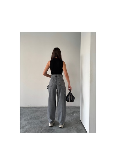 Blue Marlın Yan Kemer Kar Siyah Tokalı Kargo Cep Detaylı Baggy Jeans Kar Siyah
