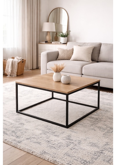 Rafadi Modern Orta Sehpa Salon Oturma Odası Orta Sehpa Metal Ayaklı Atlantik Çam