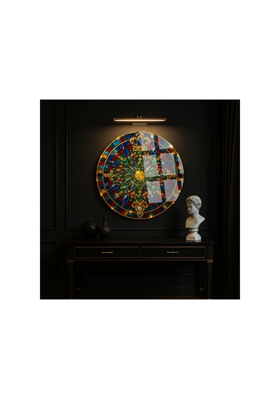 Vitray Kral Tacı Ve Taşlar Yuvarlak Cam Tablo Modern Sanat Tablosu Parlak Ve Net Görüntü Kafe Ve Ofis İçin Anlamlı Hediye Seçeneği