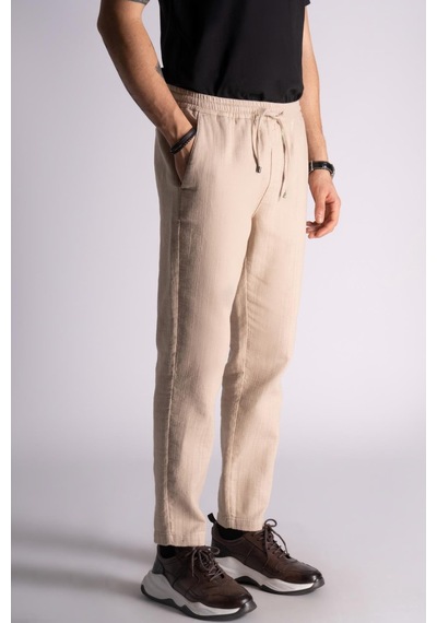 Pamuk Comfort Fit Jogger Bel Pantolon Bej Bej