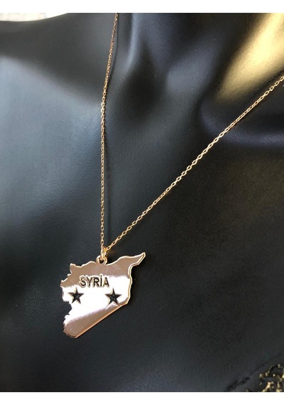 Vog Suriye Syria Haritası Bayrağı Rose Renk 925 Ayar Gümüş Ülke Kolye