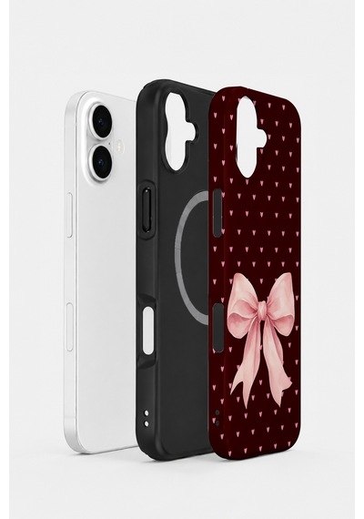 Velvoria Valestra Blush Heart Bow Apple Apple iPhone Uyumlu 16 Plus Magsafe Koruma Kılıfı Valestra Magline - Blush Heart Bow