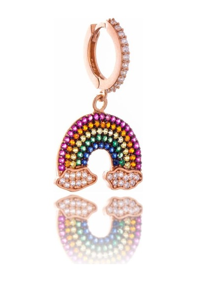 Mini Gökkuşağı Gümüş Küpe-321 Rose