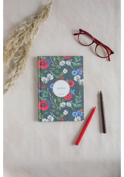 Çiçekli Bez Ciltli Defter Çizgili Çok Renkli