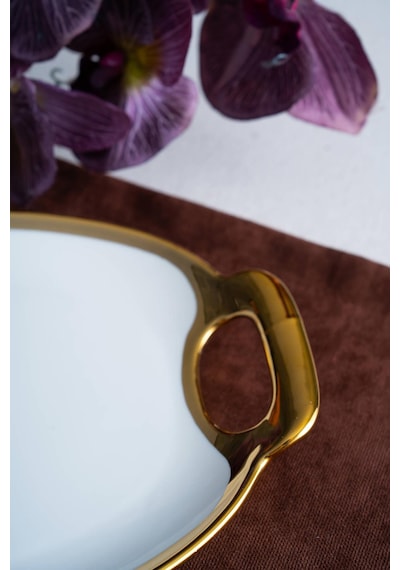 Acar Arven Oval Gold Sunum Tepsisi - 41 Cm Beyaz