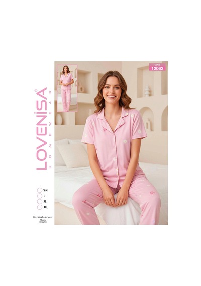 Lovenisa 12062 Kadın Milan Düğmeli Pijama Takımı Pembe