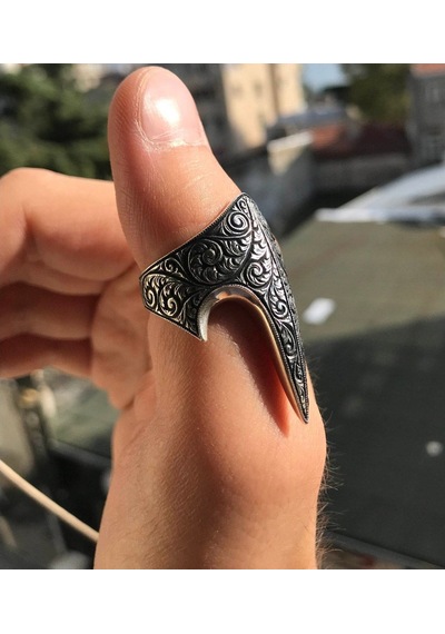 925 Ayar Gümüş Özel Tasarım Sivri Okçu Zihgir Yüzük