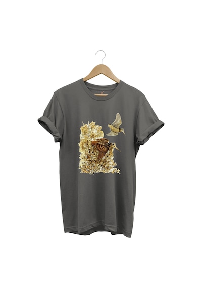 Hunter Avcılık Çulluk Avcılığı Vahşi Yaşam Baskılı Regular Fit %100 Pamuk Gri T-shirt Antrasit