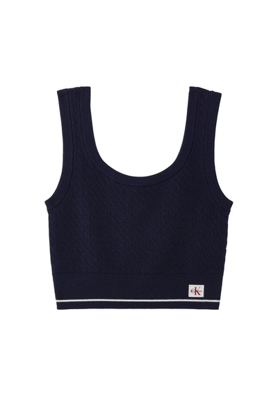 Calvin Klein Sl Woven Label Cable Lacivert Kolsuz Bluz