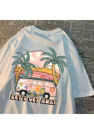 Startmore Beyaz Haydi Otobüs Alalım Tatilde Git Baskı Leri Harajuku Nefes Tshirt Yaz Bol Tiş Beyaz