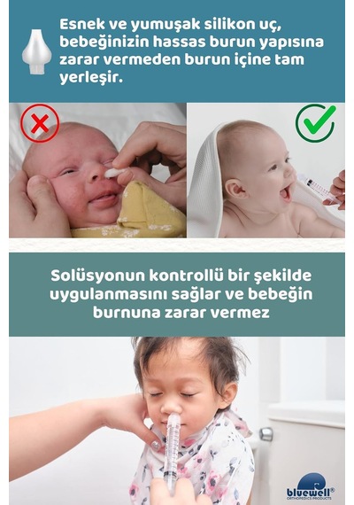 Bebek Burun Yıkama Aparatı, 2'li Şırıngalı Nazal Aspiratör, Silikon Uç