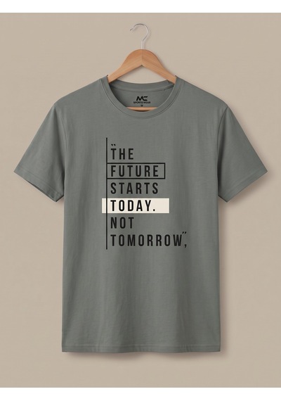 Maccali Erkek Haki The Future Starts Today Baskılı Bisiklet Yaka Bol Kesim Tişört