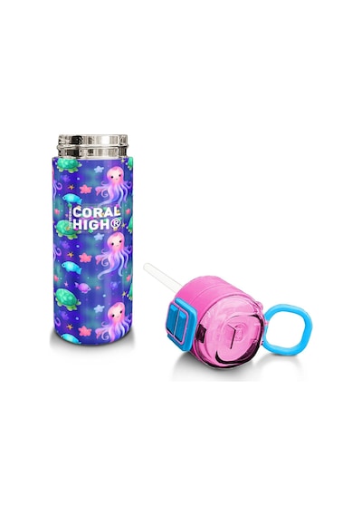 Coral High Kids Lavanta Turkuaz Deniz Temalı Pipetli Ve Direkt İçim Çelik Termos 500 Ml 31860 Turkuaz