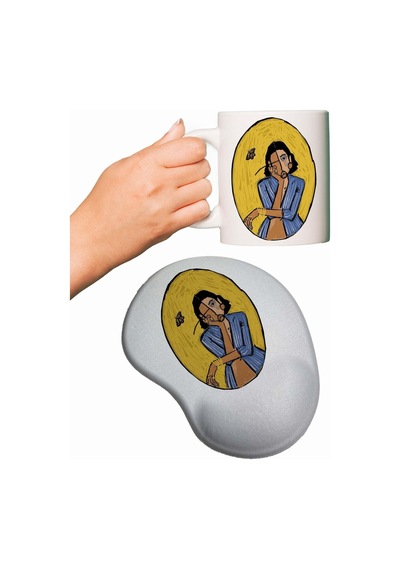 Düşünen Kadın Baskılı Mouse Pad + Kupa Bardak Mug Mousepad
