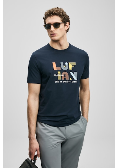 Lufian Sunny Modern Grafik Tişört Lacivert Lacivert 111020291100200