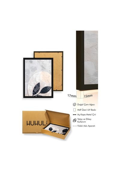 Huhuli Ahşap Siyah Çerçeveli 3 Parça Set Tablo Huhu466