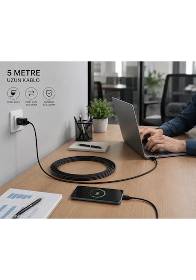 Usb To Micro Usb Şarj Kablosu 5 Metre Uzun Kablo Hızlı Şarj Destekli Charging Data Sync Kablo High Speed Charging Enerji Tasarruflu Uzun Mesafe Kullanım İçin Usb Input Uyumlu Zr940