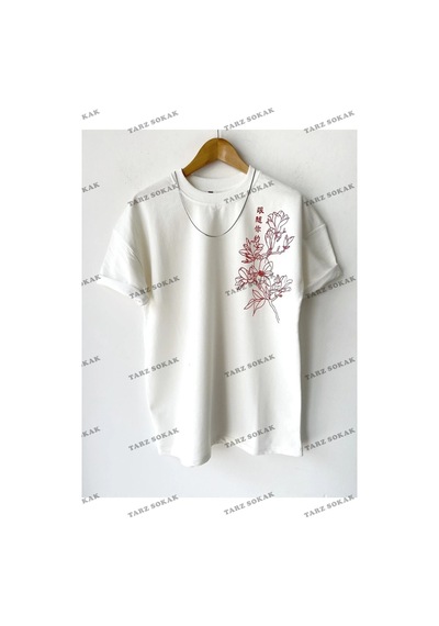 Startmore Baskılı Oversize Unisex Bisiklet Yaka Beyaz