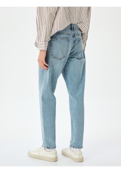 Koton Vintage Straight Kot Pantolon Cep Detaylı Pamuklu Orta İndigo 5sam40021ıd İndigo