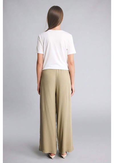 Defacto Culotte Geniş Paça Krinkıl Viskon Kapri C9565ax26smkh474 Haki-kh474