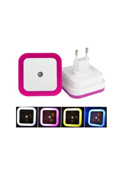 Fotoselli Led Gece Lambası, Pembe Renk Sensörlü Gece Lambası, 1 Watt Pembe Renk Led Gece Lambası Pembe