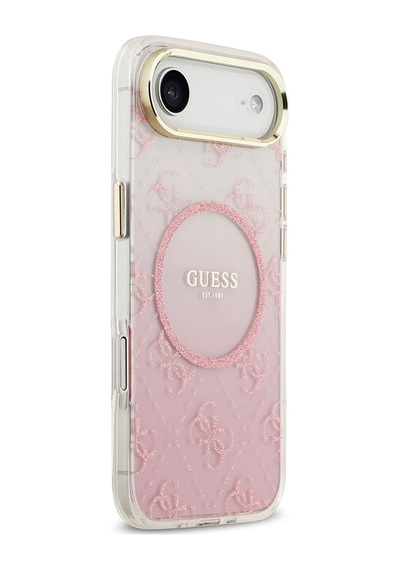 Apple Uyumlu iPhone 17 Air Kılıf Guess Lisanslı M-safe Şarj Özellikli 4g Desenli Simli Silikon Kapak Pembe Pembe