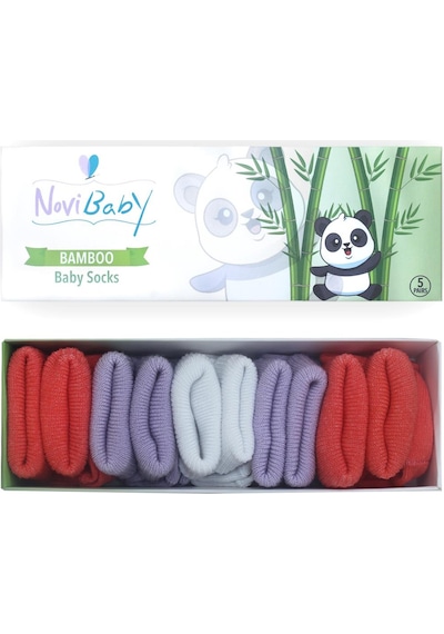 Novibaby 5'li Bambu Yenidoğan Bebek Çorabı I Purple Orange I 0-6 "Karışık Renkli"