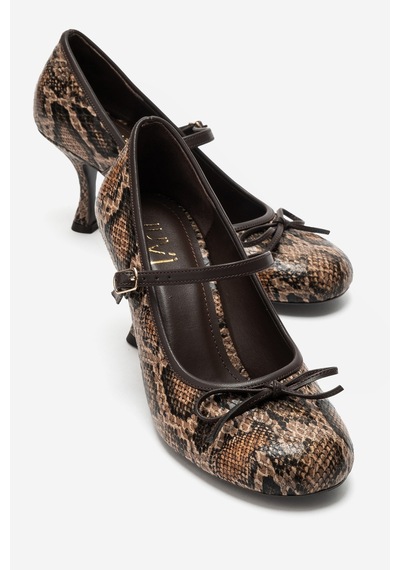 Luvi Shoes Acland Kahverengi Desenli Fiyonklu Kadın Topuklu Ayakkabı