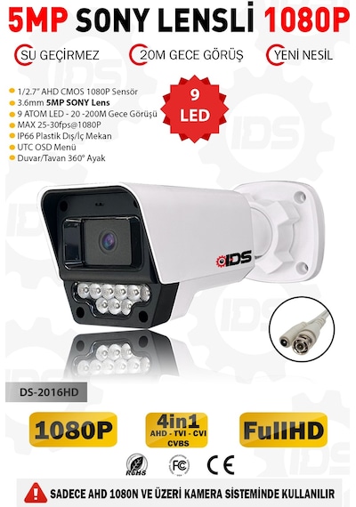 4 Kameralı Fullhd 5mp Lensli Gece Görüşlü 9 Led Güvenlik Kamerası Seti - 500gb