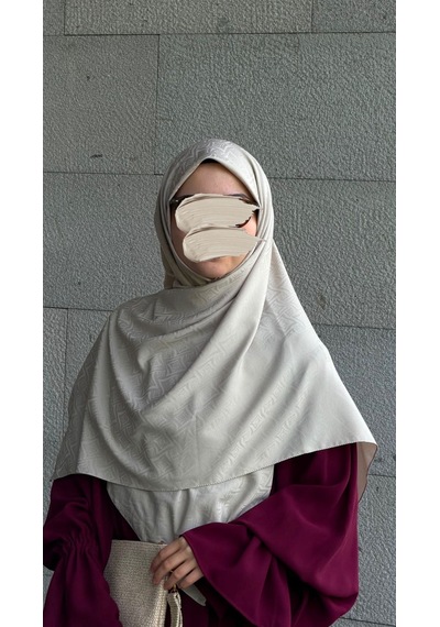 Qalortex Scarf Premium Jakarlı Sare Büyük Boy Eşarp -kum Beji