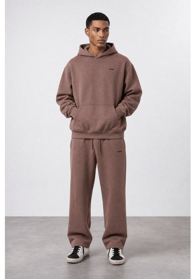 Erkek Respire Basic Oversize Hoodie Kakao Kahverengi