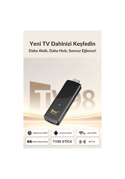 Wearfitpro Tv98 Android 14 Tv Stick 8k Ultra Hd 5g Çift Wifi Bluetooth H313 4 Çekirdek Akıllı Tv Dönüştürücü