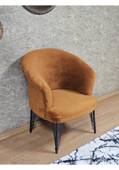 Zafir Tekli Teddy Siyah Boyalı Telli Ayak Çay Seti Koltuk Tekli Berjer , Balkon, Salon, Ofis Kiremit