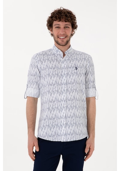 U.S. Polo Assn. Erkek Lacivert Çizgili Beyaz Gömlek 50306393-VR013